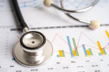 Stethoscope on graph paper, Finance, Account, Statistics, Investment, Analytic research data economy and Business company concept.