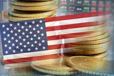 Borsa yatırımları finans, para ve ABD bayrak finans ticareti.