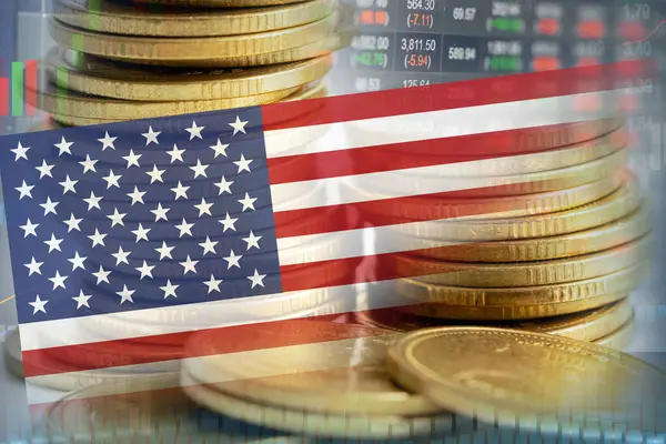 Borsa yatırımları finans, para ve ABD bayrak finans ticareti.