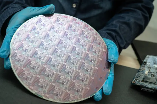 Tümleşik devre yarı iletken üretimi için silikon gofret.