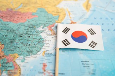 Bangkok, Tayland 7 Aralık 2023, Güney Kore bayrağı dünya haritasında.