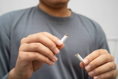 Sigarayı bırak, Asyalı genç adam kırıyor sigarayı yok et.