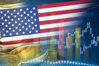 Borsa yatırımları finans, para ve ABD bayrak finans ticareti.
