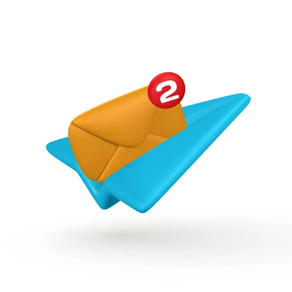 stock vector 3d mail envelope in Realistic 3d paper plane. Social media concept. Vector illustration.