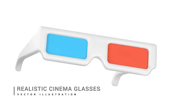 现实的蓝红3D立体眼镜 用于观看塑料卡通风格的电影 矢量说明 — 图库矢量图片