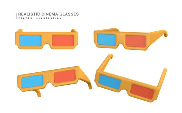 Realistische Blau Rote Stereobrille Zum Ansehen Von Filmen Cartoon Stil — Stockvektor