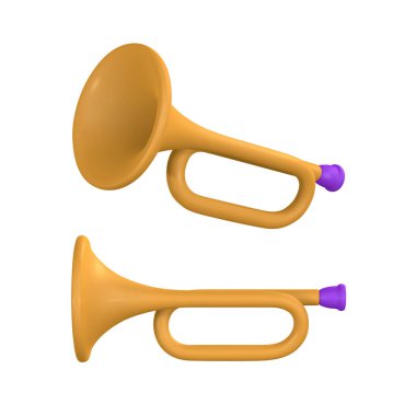 Plastik karikatür tarzında müzik konsepti tasarımı için 3D gerçekçi trompet. Vektör illüstrasyonu.