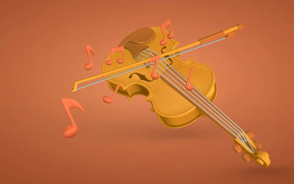 Plastik Karikatür Tarzında Müzik Konsepti Tasarımı Için Gerçekçi Keman Vektör — Stok Vektör
