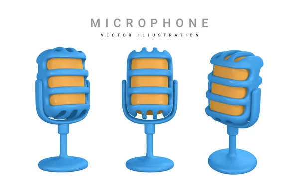 Microfono Radio Musica Karaoke Apparecchiature Audio Trasmissioni Interviste Stile Cartone — Vettoriale Stock