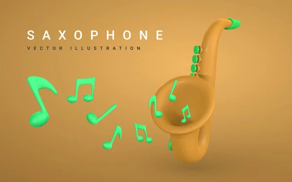 Sassofono Realistico Progettazione Concept Musicali Stile Cartone Animato Plastico Illustrazione — Vettoriale Stock