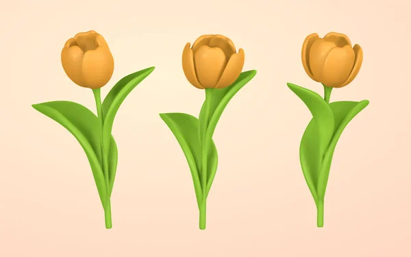 3D Cute colorful spring flower tulip in cartoon style for bouquet or decoration. Vector illustration.