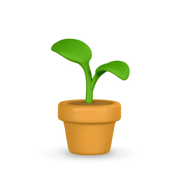 Ρεαλιστικό Χαριτωμένο Πράσινο Φυτό Γλάστρα Στυλ Κινουμένων Σχεδίων Που Απομονώνονται — Διανυσματικό Αρχείο