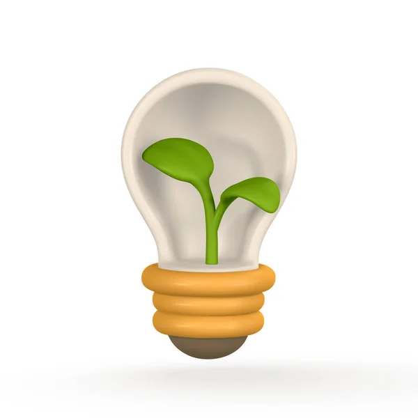 Лампочка Зеленой Капустой Стиле Мультфильма Зеленая Энергия Чистая Энергия Глобальное — стоковый вектор