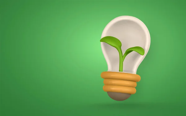 3D灯泡 绿色芽 卡通风格 绿色能源 清洁能源 全球变暖 循环利用 保护环境的概念 矢量说明 — 图库矢量图片