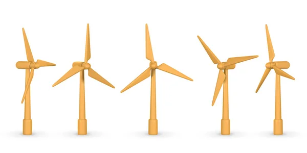 Realistische Windturbine Met Schaduw Cartoon Stijl Groene Alternatieve Eco Energie — Stockvector