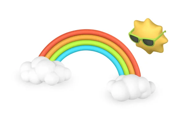 3D彩虹与云彩和阳光的卡通风格 现象学概念 矢量说明 — 图库矢量图片