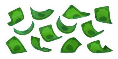 Çizgi film tarzında 3 boyutlu yeşil dolar. Sancak tasarımı için iş ve finans objeleri. Vektör illüstrasyonu.