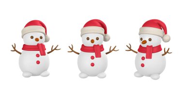 3D gerçekçi Noel Kardan Adam. Xmas ya da Yeni Yıl dekoratif unsurları. Vektör illüstrasyonu.