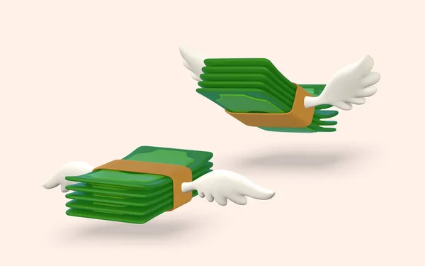 Πράσινο Που Φέρουν Στοίβα Των Χρημάτων Λευκά Φτερά Στυλ Κινουμένων — Διανυσματικό Αρχείο