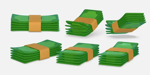 Gröna Dollar Tecknad Stil Business Och Finans Objekt För Banner — Stock vektor