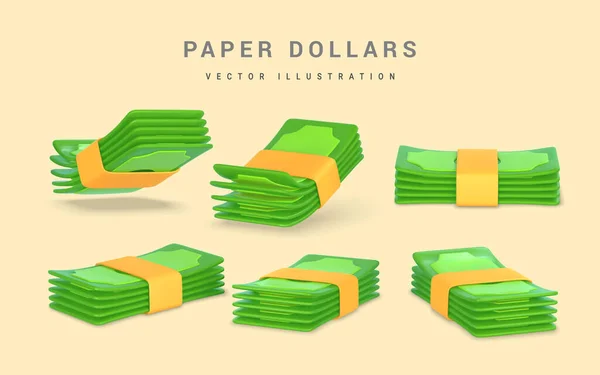 Dollars Verts Dans Style Dessin Animé Objet Affaires Finance Pour — Image vectorielle