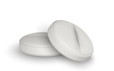 Çizgi film tarzında gerçekçi 3D haplar. İlaç ve ilaç tableti, tıbbi malzemeler. Vektör illüstrasyonu.