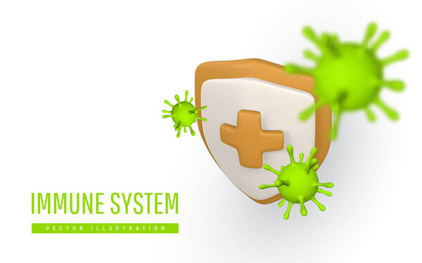 3d medical protection shield. Medical protection, insurance symbol. Protection from pandemic outbreak. Immunity concept. Vector illustration.