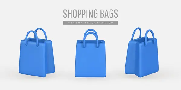 Set Empty Shopping Bags Handbags Cartoon Style Discount Promotion Sale — Stock Vector