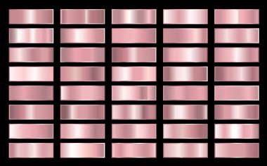 Gül altın metalik degrade topluluğu. Parlak plaka altın efektli. Vektör çizim.