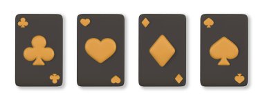 Gerçekçi 3D oyun kartları. Kumarhane oyunu konsepti. Farklı takım elbiselerden oluşan aslar. Vektör illüstrasyonu.