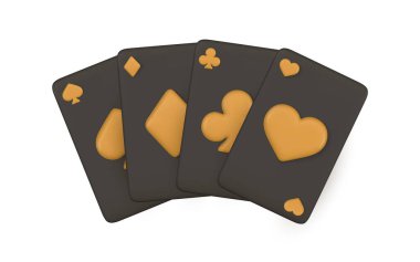 Gerçekçi 3D oyun kartları. Kumarhane oyunu konsepti. Farklı takım elbiselerden oluşan aslar. Vektör illüstrasyonu.