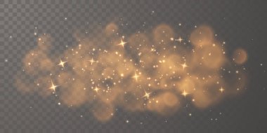 Şen şakrak altın tozu. Parlak bokeh ve parıltılı doku tasarımı. Vektör illüstrasyonu.