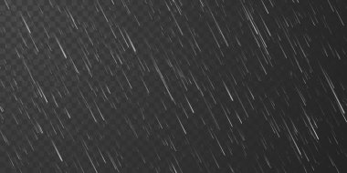 Şeffaf arka plan üzerine yağmur damlaları. Düşen su damlaları. Doğa yağışı. Vektör çizimi.