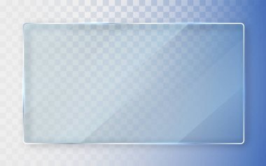 Cam levha. Beyaz arka planda cam pankart. Düz cam. Vektör illüstrasyonu.