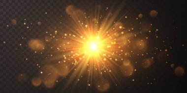 Parlayan ışıklar şeffaf fırın üzerinde etki yapar. Soyut ışık ışınları. Vektör illüstrasyonu.