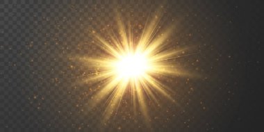 Işınlar ve parlaklıkla parlak bir ışık efekti. Işık bulanıklığı etkisi. Vektör illüstrasyonu.