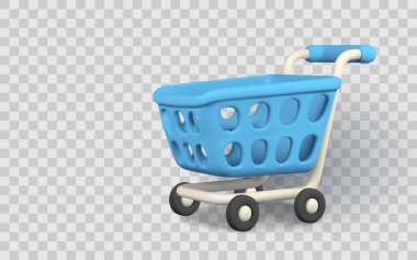 E-Ticaret ve Perakende Tasarım Projeleri için Şeffaf Arkaplan ile 3 boyutlu Simge Alışveriş Aracı Simgesi. Vektör İllüstrasyonu.