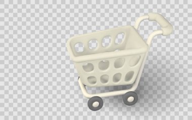 Şeffaf Arkaplanda 3 boyutlu Simge Alışveriş Aracı Simgesi. Çevrimiçi Mağaza, Perakende veya E-Ticaret Temaları için mükemmel. UI ya da Pazarlama Kullanımı İçin Modern Minimal Render. Vektör İllüstrasyonu.