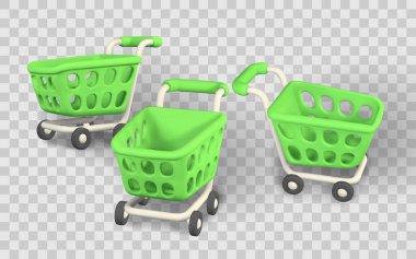 Modern Yeşil Tasarım ve E-Ticaret veya Perakende Uygulamaları için Şeffaf Arkaplan Simgesi Seti. 3B Biçim Vektör İllüstrasyonu.