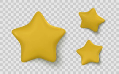 Şeffaf Arkaplanda Altın 3D Yıldız Simgesi. Derecelendirme, Favori veya Başarı UI Tasarımı için Parlak Çizgi Film Biçimi. Vektör İllüstrasyonu.