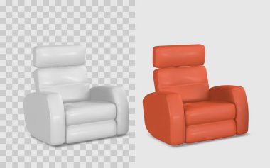 Modern Armchair in 3D Cartoon Style, Comforable Seucer with Realistic Soft Mohions and Bold Color Design, Perfect for Interior Concepts and Mocups. Vektör İllüstrasyonu.
