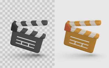 Sinema Alkışları Simgesi 3 boyutlu, Film Sayfası Siyah ve Turuncu, Sinema Tasarımı. Video Kurgu, Film Yapımı ve Medya İçeriği için mükemmel. Vektör İllüstrasyonu.