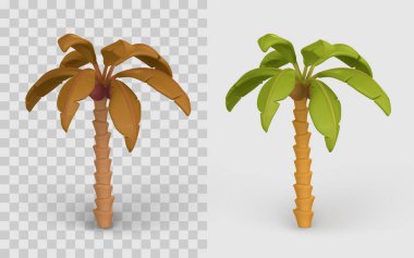 Çizgi film Palmiye Ağacı 3D Simgesi Yeşil ve Kahverengi Yapraklı, Yazın Tropikal Doğa Objesi, Oyun veya UI Tasarımı. Vektör İllüstrasyonu.