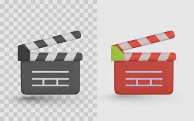 Modern Kırmızı ve Siyah Biçimli 3D Film Alkışlama Simgesi, Film, Sinema ve Video İçerik Yaratıcıları İçin Mükemmel. UI / UX ve Animasyon Projeleri için ideal. Vektör İllüstrasyonu.