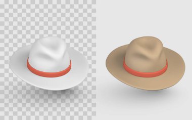 Red Band with Minimal 3D Style, Classic Fedora Icon for Western, Fashion, or Retro Concepts. Şeffaf ve Katı Arkaplan 'da yapılmış. Markalaşmak için mükemmel. Vektör İllüstrasyonu.
