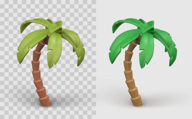 Üç boyutlu karikatür tarzında Palm Tree Simgesi, Tropikal Ada Vibes, Seyahat İçin Mükemmel, Yaz, Oyun Tasarımı veya Çocuk İçeriği. Vektör İllüstrasyonu.