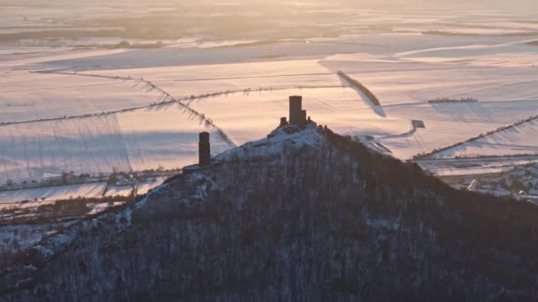 Замок Хазмбурк Зимой Центральные Горы Чехии Чехия — стоковое видео
