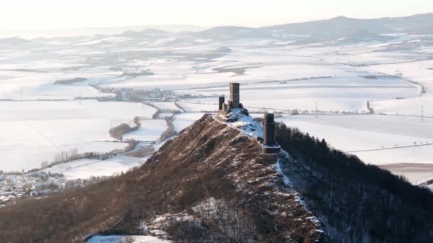 Замок Хазмбурк Зимой Центральные Горы Чехии Чехия — стоковое видео