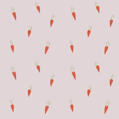 Tatlı tavşanlı kusursuz desen (tavşanlar), kawaii tarzında turuncu havuç, paletli çizgili desen. Gülümseyen tavşanlar, farklı kulaklı ve burunlu tavşanların nazik yüzleri, pembe yanaklar, çiller ve bıyıklar..