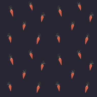 Tatlı tavşanlı kusursuz desen (tavşanlar), kawaii tarzında turuncu havuç, paletli çizgili desen. Gülümseyen tavşanlar, farklı kulaklı ve burunlu tavşanların nazik yüzleri, pembe yanaklar, çiller ve bıyıklar..